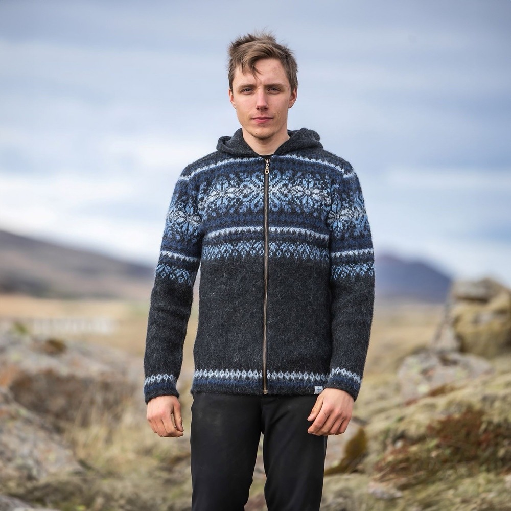 Kidka Icelandic Wool Drangi Cardigan Sweater M Full Zip Long Sleeve Hooded